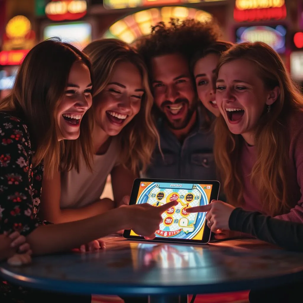 Hráči sa bavia pri hre Plinko